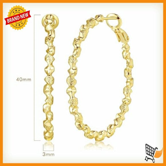 Large 40mm Twisted Hoop Earrings 14K Gold Plated Women\'s Jewelry